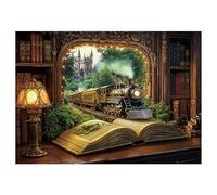 Puzzle da 1000 pezzi per adulti, motivo: treno, foresta magica, vintage, piante, castello, fantasia, libreria, natura, albero puzzle