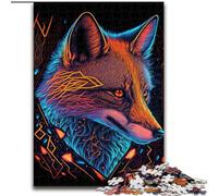 Puzzle da 1000 pezzi per adulti, motivo: volpe al neon, in legno, idea regalo per le feste, opera d'arte umoristica, opera d'arte dettagliata, 1000 pezzi(50x75cm)
