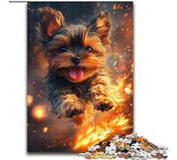 Puzzle da 1000 pezzi per adulti, motivo: Yorkshire Terrier fiammeggiante, in legno, per interazione familiare e sfida di ingegno, sfida di attività per famiglie, dimensioni: 50X75CM