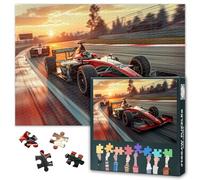 Puzzle da 1000 pezzi per adulti, movimento sfocato, piloti e auto sulla linea di destinazione, puzzle d'azione asfalto, pista da corsa, momento di vittoria, 50,5 x 70,5 cm