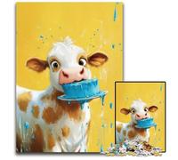 Puzzle da 1000 pezzi per adulti, mucca che mangia la torta, puzzle in legno per regali di decorazione per la casa, giocattolo stimolante per la famiglia, perfetto per le serate di gioco, 50x75cm