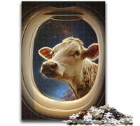Puzzle da 1000 pezzi per adulti, mucca fuori dal finestrino dell'aereo, gioco stimolante, giocattoli, decorazione da parete, regali unici per compleanno e Natale (75x50cm)