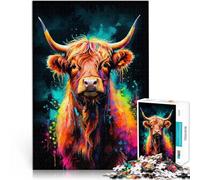 Puzzle da 1000 pezzi per adulti Mucca Highlander colorata al neon Giochi di relax con pezzi completamente interconnessi di forma casuale 75x50cm