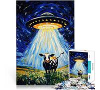 Puzzle da 1000 pezzi per adulti Mucca sorpresa e UFO Difficile da completare ma divertente e umoristico offerte come regali per tutta la famiglia 75x50cm