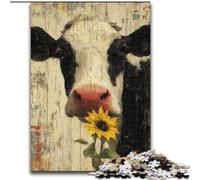 Puzzle da 1000 pezzi per adulti Mucche e girasoli in legno, sfida di interazione familiare e di ingegno, sfida di attività per famiglie, dimensioni 50X75CM
