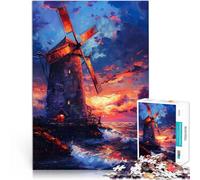Puzzle da 1000 pezzi per adulti Mulino a vento al tramonto Giocattoli di gioco impegnativi Ogni pezzo è unico - Gioco divertente e stimolante per tutta la famiglia 52x38cm