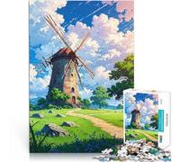Puzzle da 1000 pezzi per adulti Mulino a vento in un prato giocattoli educativi per l'apprendimento è ideale come regalo per tutta la famiglia 38x26cm