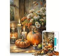 Puzzle da 1000 pezzi per adulti,natura morta autunnale con zucche e candele,taglio di alta qualità,gioco intelligente,attività per la mente,pace,divertimento,compleanno,gioco artistico (50x75cm)