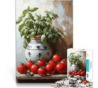 Puzzle da 1000 pezzi per adulti Natura morta con pomodori e basilico Sfida difficile con pezzi completamente interconnessi di forma casuale 75x50cm