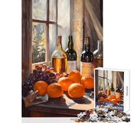 Puzzle da 1000 pezzi per adulti Natura morta con vino e frutta Giocattolo educativo Ottimi regali e giocattoli Gioco pratico con poster abbinato e foglio di quiz Dimensioni 38x26cm