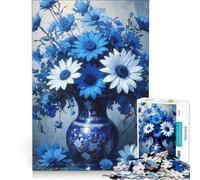 Puzzle da 1000 pezzi per adulti, natura morta floreale blu e bianca, gioco pratico, difficile e stimolante, adatto come decorazione da scrivania 50x75cm