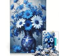 Puzzle da 1000 pezzi per adulti, natura morta floreale blu e bianca, gioco rompicapo, attività per famiglie, compleanno e Natale 38x52cm