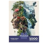 Puzzle Da 1000 Pezzi Per Adulti Nature's Harmony A Woman's Profile with Lush Greenery And Waterfall Puzzle Giocattolo Decorazione Da Parete Un'opera D'arte Regali Unici Per Compleanno E Natale 70x50c