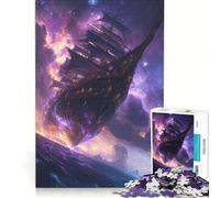 Puzzle da 1000 pezzi per adulti: Nave fantasy che solca il mare cosmico, gioco impossibile, rilassante e stimolante per la mente, ideale come decorazione da scrivania 38x52cm