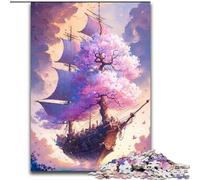 Puzzle da 1000 pezzi per adulti,nave pirata con fiori di ciliegio in legno come decorazione fai da te o regalo di compleanno,gioco rompicapo da 50x75cm per adolescenti regalo di Natale