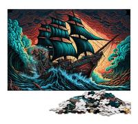 Puzzle da 1000 pezzi per adulti, nave pirata, puzzle in legno, gioco di sfida per adolescenti e interazione familiare, 50x75CM/19,68x29,52 pollici