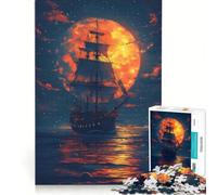 Puzzle da 1000 pezzi per adulti Nave pirata sotto il cielo illuminato dalla luna gioco interattivo decorazione da parete adatto per la decorazione della scrivania 38x52cm