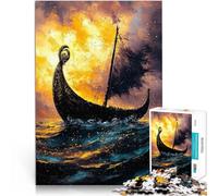 Puzzle da 1000 pezzi per adulti Nave vichinga al tramonto Allena il tuo cervello e le tue mani Adatto per la decorazione del desktop 75x50cm