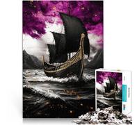 Puzzle da 1000 pezzi per adulti Nave vichinga nera nel mare in tempesta Gioco di famiglia per e offerte come regali per tutta la famiglia 38x26cm