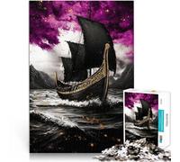 Puzzle da 1000 pezzi per adulti Nave vichinga nera nel mare in tempesta Gioco di famiglia per e offerte come regali per tutta la famiglia 38x26cm