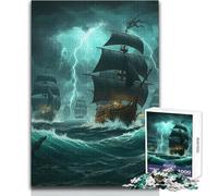 Puzzle da 1000 pezzi per adulti Navi pirata in mari tempestosi Calmo e piacevole Tempo libero Giocattolo di precisione avanzato con fustellatura Dimensioni 50x75cm