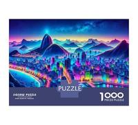 Puzzle Da 1000 Pezzi Per Adulti Neon Cityscape with Christ The Redeemer Puzzle Gioco Rompicapo Decorazione Per La Casa Regali Unici Per Compleanno E Natale 70x50cm/1000pcs