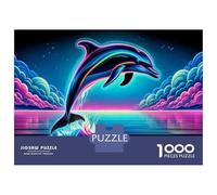 Puzzle Da 1000 Pezzi Per Adulti Neon Dolphin Wall Art Print Puzzle Per Adulti Gioco Rompicapo Difficile Sfida Educativa Difficile 70x50cm/1000pcs
