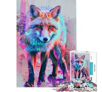 Puzzle da 1000 pezzi per adulti Neon Glitch Fox difficile e stimolante migliora la memoria giocattolo antistress per ragazzi dai 14 anni in su (50x75cm)