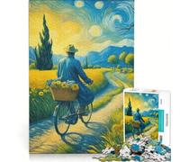 Puzzle da 1000 pezzi per adulti Notte stellata con ciclista gioco pratico per divertimento in famiglia compleanno e Natale 38x26cm
