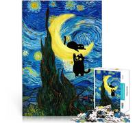 Puzzle da 1000 pezzi per adulti Notte stellata dei gatti neri Allena il tuo cervello e le tue mani Decorazioni e regali unici per la casa 75x50cm