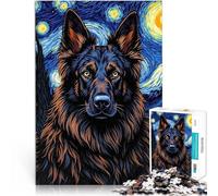 Puzzle da 1000 pezzi per adulti Notte stellata del pastore tedesco Gioco impegnativo con pezzi completamente interconnessi di forma casuale 52x38cm