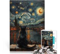 Puzzle da 1000 pezzi per adulti Notte stellata e il gatto Fatto di legno Adatto a partire dai 14 anni Antistress Sfida difficile Regalo di compleanno di Natale misurare:50x75cm