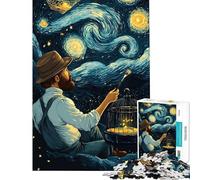 Puzzle da 1000 pezzi per adulti "Notte stellata pittore gabbia per uccelli" giocattolo antistress per adulti ideale per rilassarsi a casa per ammazzare il tempo e per allenare la mente (50x75cm)
