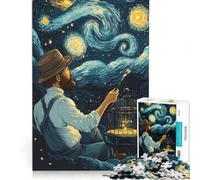 Puzzle da 1000 pezzi per adulti "Notte stellata pittore gabbia per uccelli" gioco divertente analisi e logica adatto come decorazione da scrivania 38x26cm