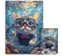 Puzzle da 1000 pezzi per adulti o famiglie, puzzle in cartone a forma di gatto subacqueo, interessanti per ridurre lo stress, idee regalo per 14+ anni, 26x38cm