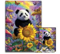 Puzzle da 1000 pezzi per adulti o famiglie, puzzle in legno a forma di panda con girasole, giocattolo educativo intellettuale decomprimente, ottimo regalo per adulti e adolescenti, 50x75cm