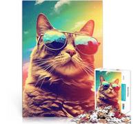 Puzzle da 1000 pezzi per adulti Occhiali da sole Cool Cat Sfida di gioco educativo giocattolo Adatto per la decorazione del desktop 75x50cm