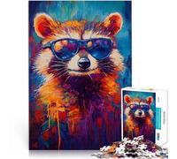 Puzzle da 1000 pezzi per adulti Occhiali da sole di procione fantastici, dipinto astratto Analisi e logica Ottimo regalo per i giochi 38x26cm