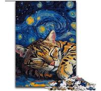 Puzzle da 1000 pezzi per adulti Ocelot Cielo notturno in legno, idea regalo per le vacanze, opera d'arte umoristica, opera d'arte dettagliata 50x75cm per compleanno, festa, Natale, Halloween