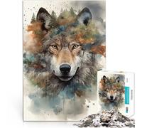 Puzzle da 1000 pezzi per adulti Opera d'arte del lupo dagli occhi di fuoco Difficile e sfidante Migliorare l'amore tra le coppie 38x26cm