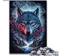 Puzzle da 1000 pezzi per adulti,opera d'arte dipinta a forma di lupo in legno come decorazione fai da te o regalo di compleanno,50x75cm,rompicapo stimolante,giocattolo rilassante per adolescenti