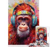Puzzle da 1000 pezzi per adulti Orango con cuffie Giocattolo Decorazione da parete Ottimo regalo per giochi Gioco pratico Lista dei desideri con Babbo Natale Dimensioni 38x26cm
