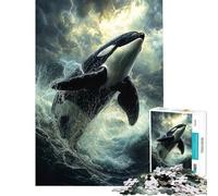 Puzzle da 1000 pezzi per adulti orca che salta tempesta puzzle per ragazzi giochi divertenti decorazione da parete compleanno (dimensioni 50x75cm)
