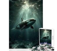 Puzzle da 1000 pezzi per adulti Orca e balena che nuota sott'acqua con raggi di sole giocattoli antistress regalo per compleanni gioco impossibile con poster abbinato e foglio di quiz 38x26cm