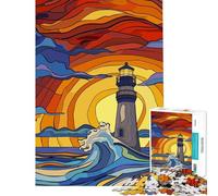 Puzzle da 1000 pezzi per adulti originale faro contro le onde al tramonto Difficile e stimolante un'opera d'arte Gioco educativo adatto a persone dai 14 anni in su (38x26cm)