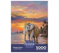 Puzzle Da 1000 Pezzi Per Adulti Ornate Elephant by The Sea at Sunset Puzzle Per Adolescenti Gioco Per Famiglie Migliora La Memoria Difficile E Stimolante 52x38cm/1000pcs