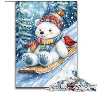 Puzzle da 1000 pezzi per adulti, orso bianco che scia, puzzle da 1000 pezzi per adulti, idea regalo unica per la casa fai da te, 26x38cm