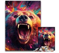 Puzzle da 1000 pezzi per adulti, orso bruno colorato, puzzle in legno, divertimento per serate di gioco in famiglia, opera d'arte decorativa fai da te, 50x75CM/19,68x29,52 pollici