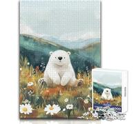 Puzzle da 1000 pezzi per adulti, orso polare in un prato, ideale per momenti di relax e tranquillità, taglio pulito e uniforme, giocattolo per il tempo libero, dimensioni 50x75cm