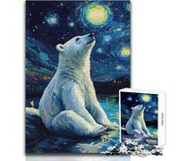 Puzzle da 1000 pezzi per adulti Orso polare sotto una notte stellata Un'opera d'arte Regalo per compleanni per bambini dai 14 anni in su (dimensioni 38x26cm)